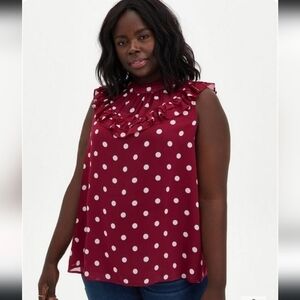 TORRID Red Dot Crinkle Chiffon Ruffle Blouse